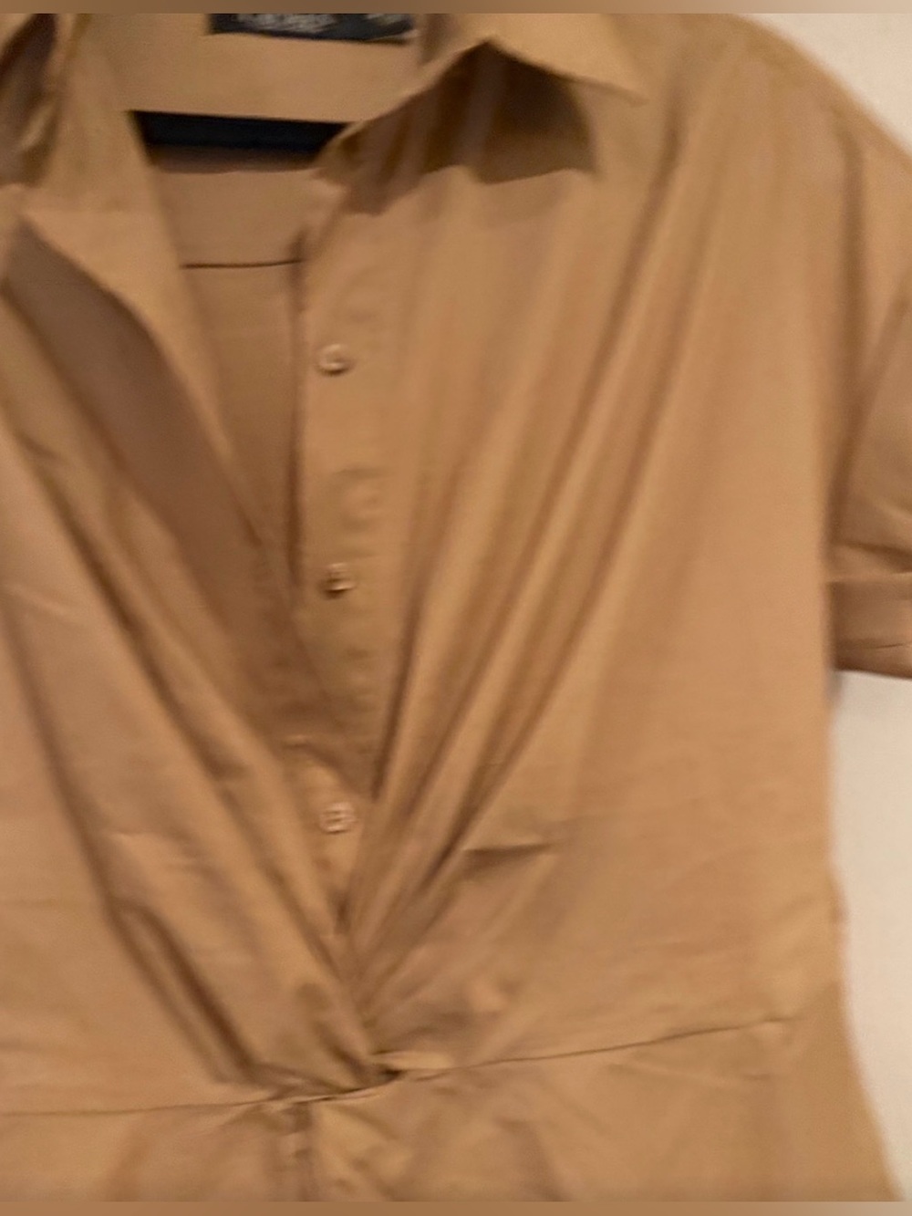Lauren Ralph Lauren Tan Button-Front Twist Waist Shirt - Picture 4 of 5